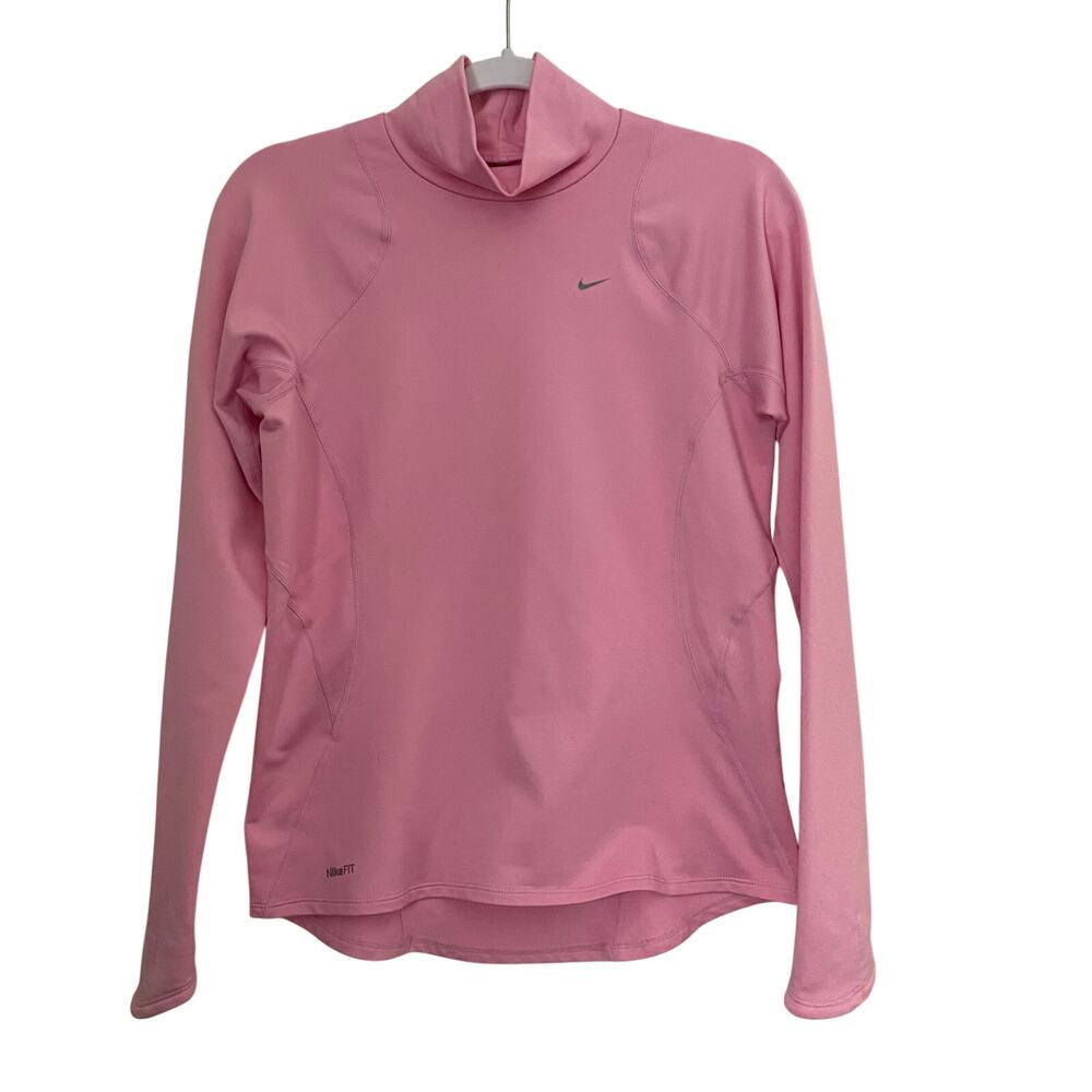 Nike pink workout top fit dry, high neck, long sleeve women’s size medium